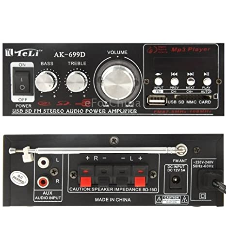 LeLi AC/DC bluetooth power amplifier with 2 channels