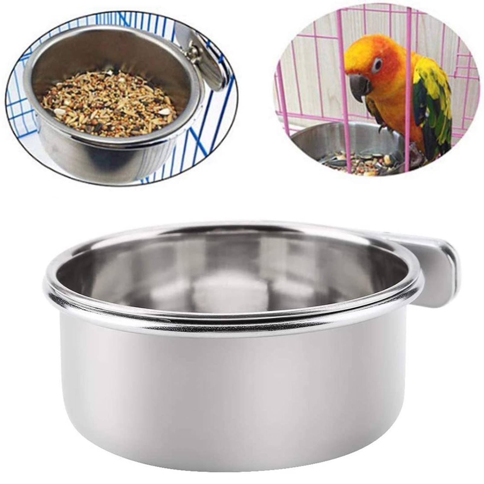 Quasar Easy Clean Bird Drinking Cup Stainless Steel Hanging Parrot Feeding Cup Anti-spill Bird Food Bowl for Parakeets Hamsters Birds Easy to Clean Cage Cup with Clips Durable Pet Bowl for Bird Cage Food. 