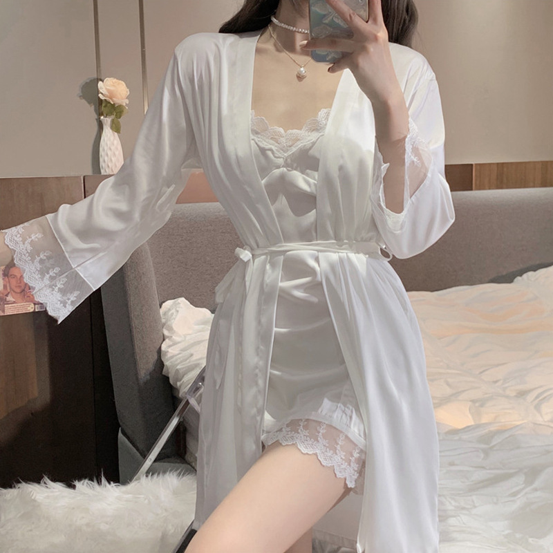 SYQ Xia Chun's Pajamas Women's Lace Sling Nightgown Nightgown Two-Piece Home Clothes With Chest Pad. 