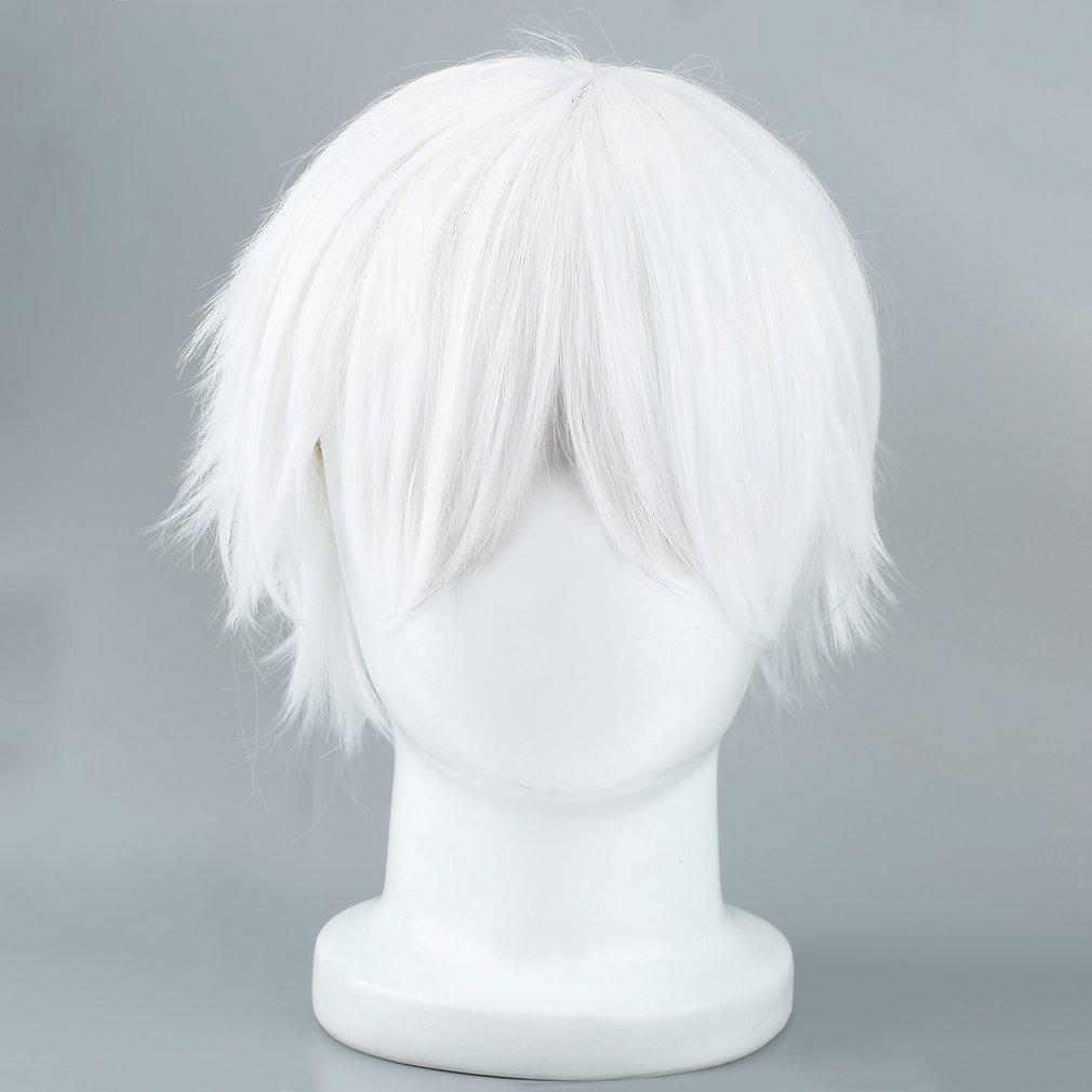 【KAMDSS015】 (New) Men's White Hair Cover, Suitable for Role Playing Character Straight Tube Short Synthetic Hair Cover