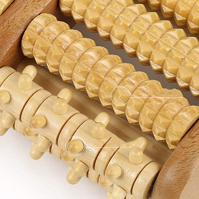 5 Row Wooden Roller Foot Massager (27cm x 18cm x 4cm)/ 5 Row Body Stress Relaxation and Health Care Tool/ Pain Relief/Finger Massager/Foot Massager/Wooden Acupressure Pointed Massager. 