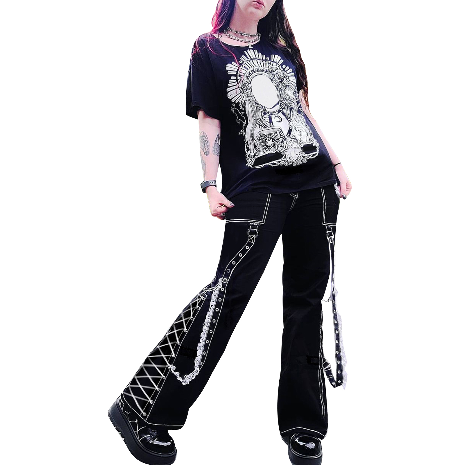 Women Lace Patchwork Jeans, Adults 