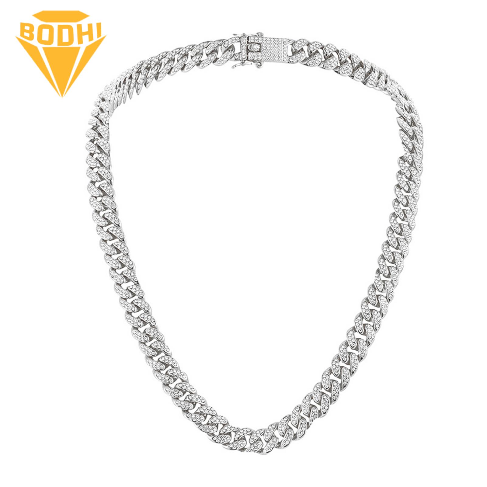 Hypoallergenic Necklace Men's Cuban Link Chain Necklace Hip Hop Bling Rhinestone 13mm Thick Chain Fashion Jewelry Gift Style Metal Necklace