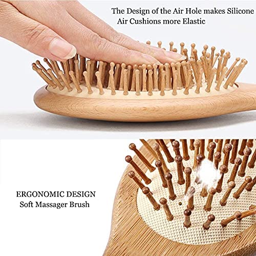 Natural Wood Hair Brush with Wooden Bristles Massage Scalp Comb. 