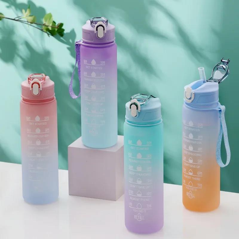 Sports Water Bottle With Straw, 750 ml, With Filter Time Marking And Leakproof Pack of 1 pcs. 