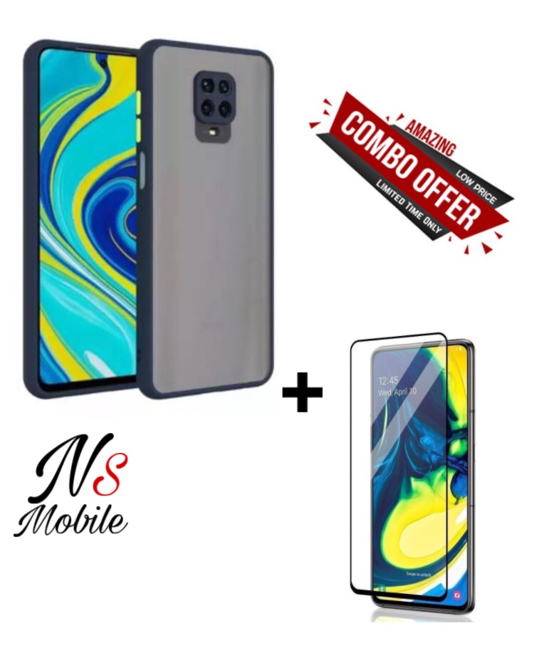 New Style Shockproof Hybrid matte Gingle Phone Cover + Tempered Glass Screen Protector for Redmi Note 9S / Note 9 Pro