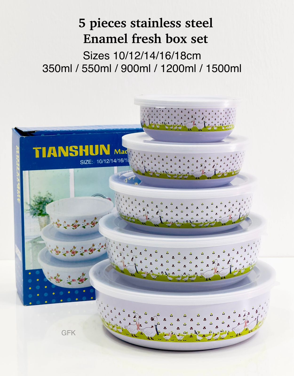 Enamelware Storage Bowl Set /Food Container 5pcs. 