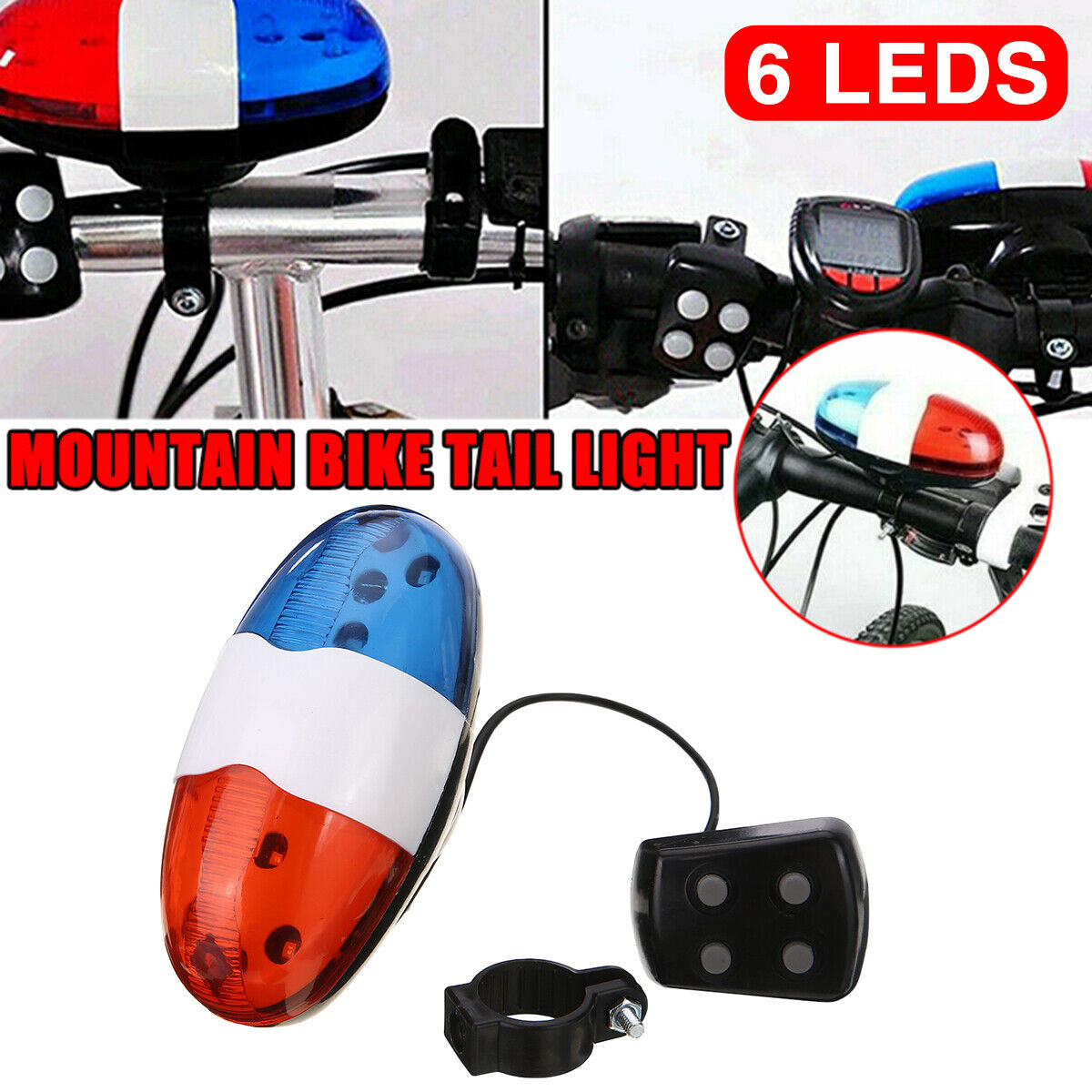 Bicycle Horn Electric Bike Police Siren Bell 6 LEDs Lights - Side View