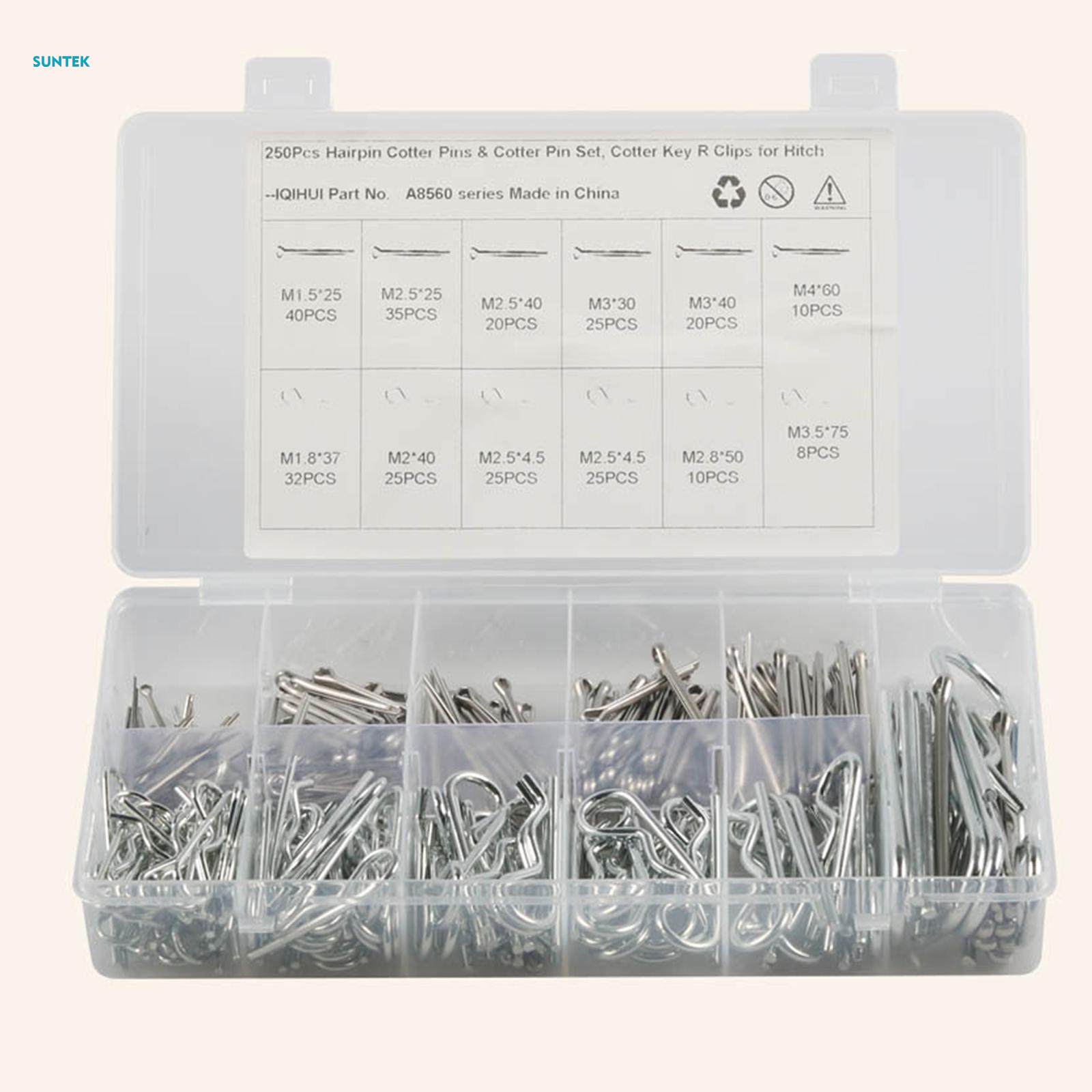 250 Pieces Cotter Pin Spring Fastener R Clips Premium Quality Fixings Hitch Pins Clips Locking Set for Carts Mower Tractors Tow Bar. 