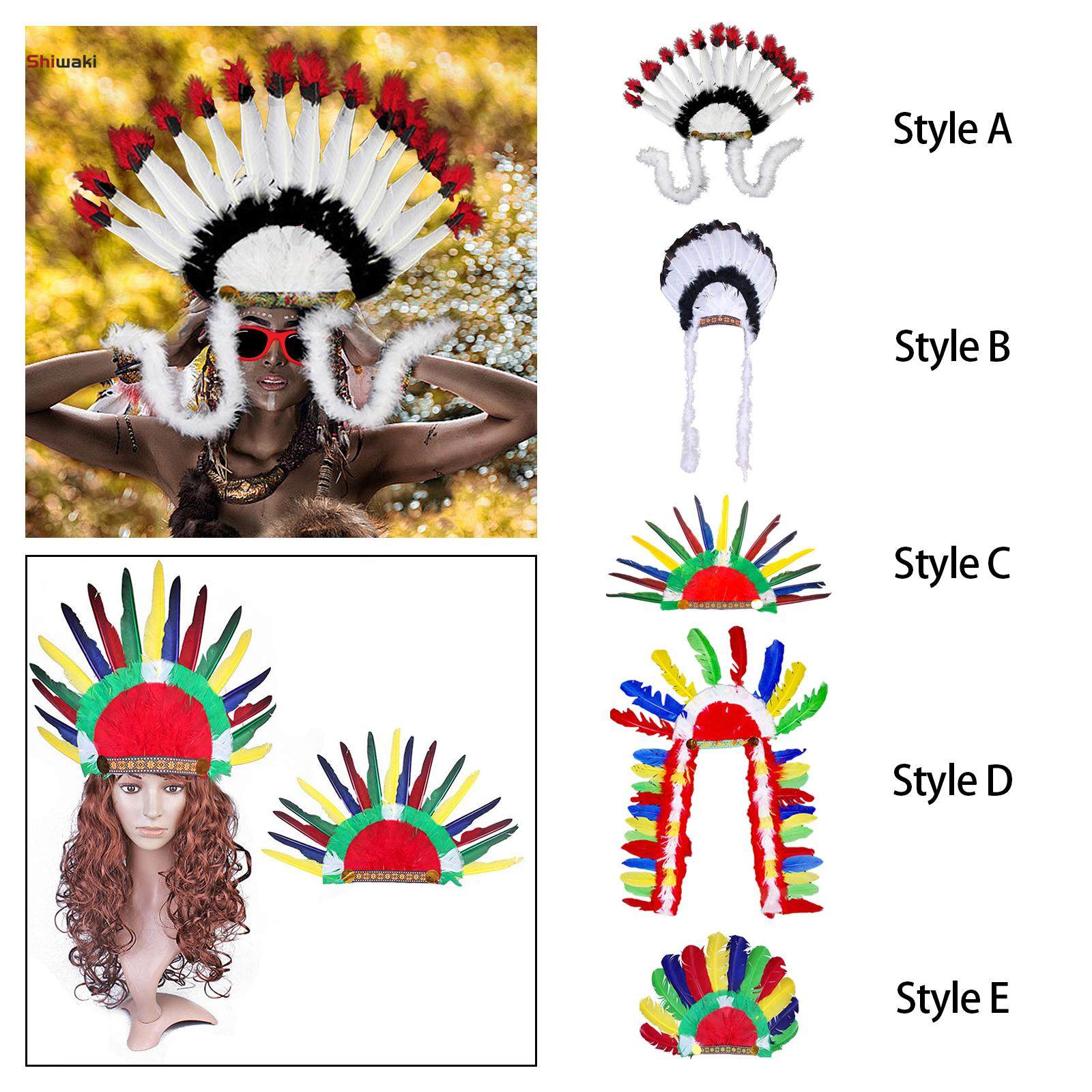 Feather Headdress Indian Hat Headwear for Performance Party Carnival Costume Style A. 