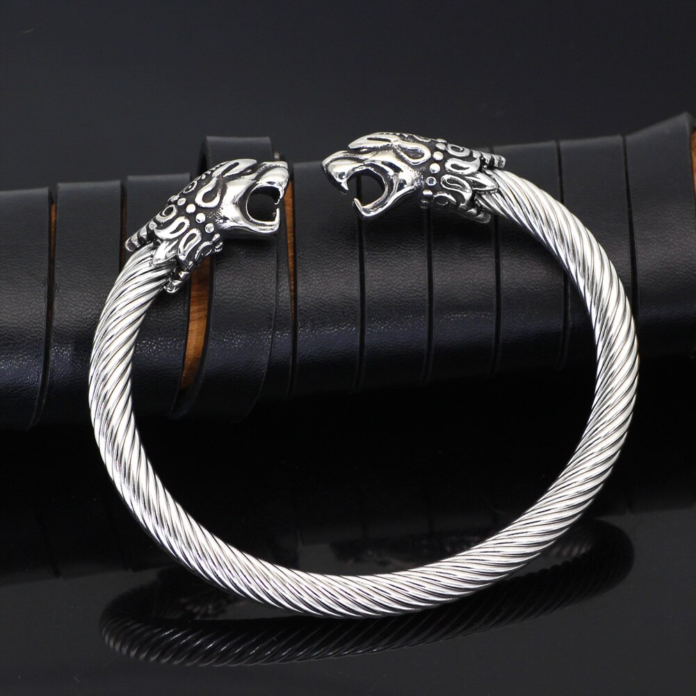 【Happy childhood memories】stainlesss steelviking wolf bangle viking bracelet viking jewelry men gift bag. 