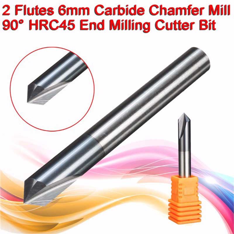 bbyes 6mm Chamfer End Mill 90 Degree Cutter Router Bit Tool 2 Flutes HRC45 Carbide