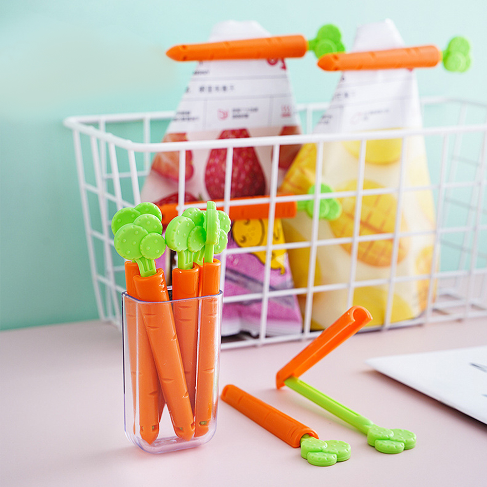 5Pcs/Set Plastic Sealing Tongs Food Bag Closure Clip Cartoon Carrot Moisture-proof Clamp Fresh Keeping Sealing Clip Kitchen Accessory. 
