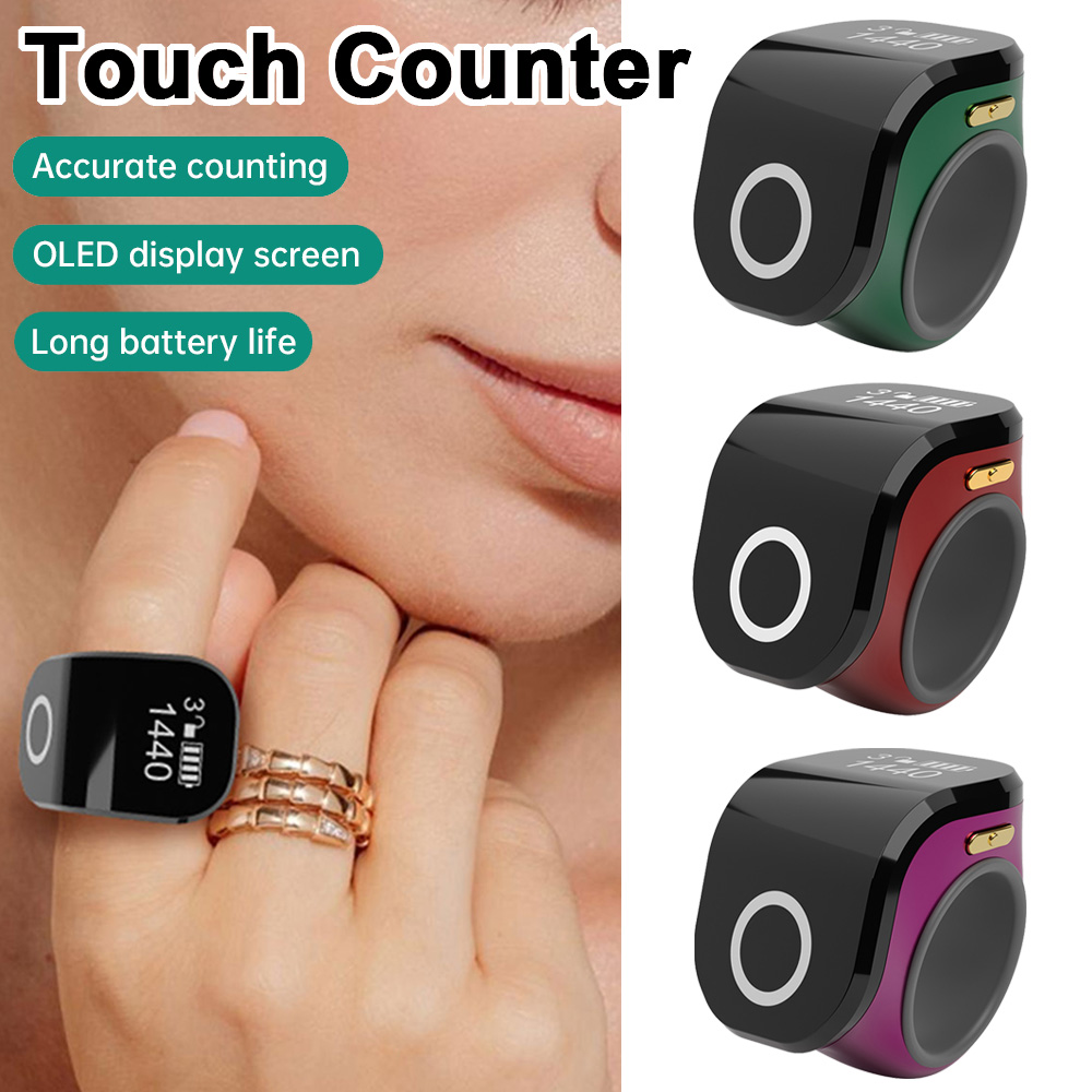 【Special offer】 Smart Digital Counter for Muslims Prayer Time Reminder Mini Ring Counter Touch Waterproof Finger Counter Tasbeeh Zikr