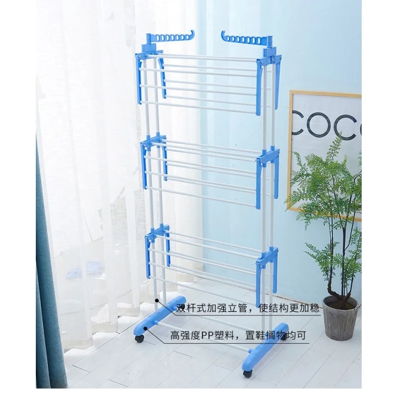 Three Layers Clothes RackCloth Drier Rack Clothes Drying Rack,4-Tier Foldable Clothes Hanger Adjustable Large Stainless Steel Garment Laundry Racks for Indoor Outdoor. 