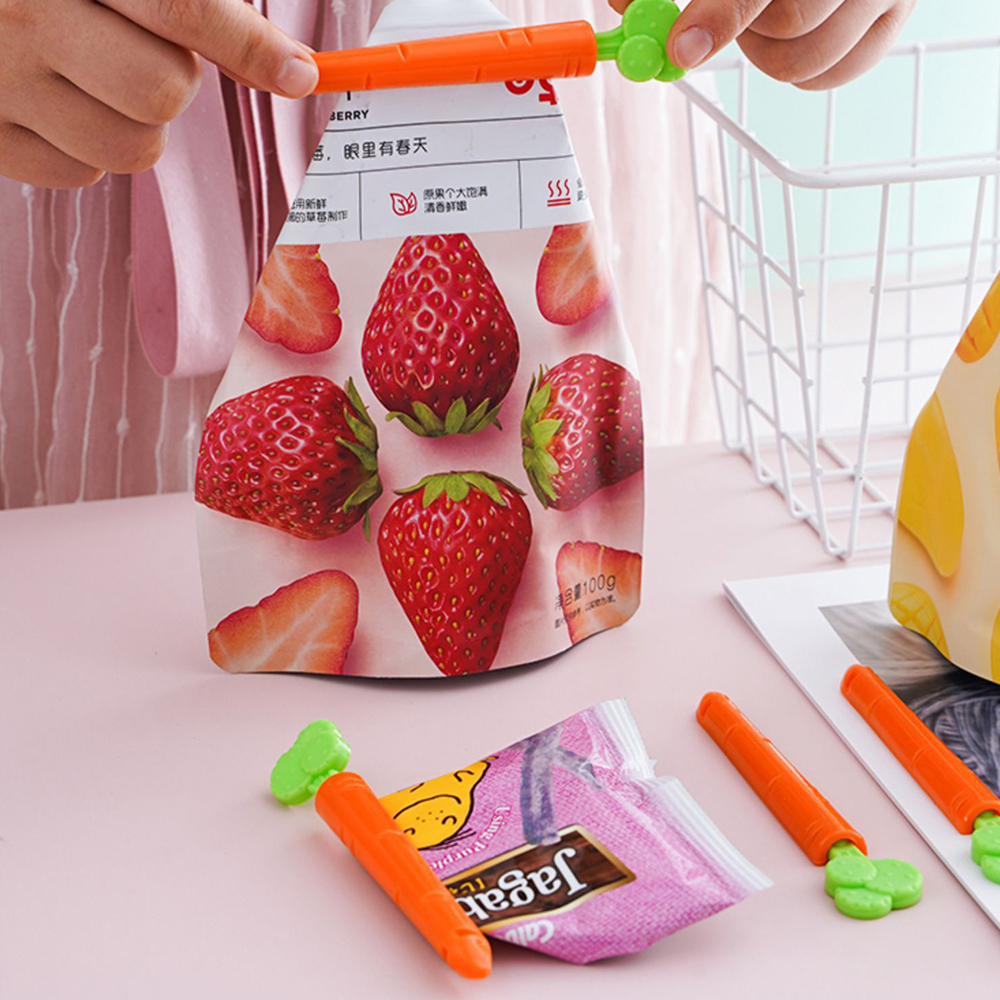 5Pcs/Set Plastic Sealing Tongs Food Bag Closure Clip Cartoon Carrot Moisture-proof Clamp Fresh Keeping Sealing Clip Kitchen Accessory. 