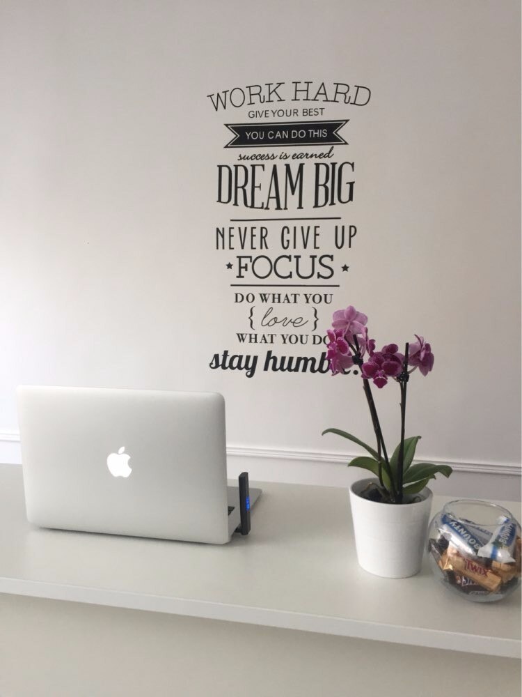 【WEJA】Work Hard Inspiring Quotes Vinyl Wall Art Sticker Never Give Up Big Dream Mural Decals Poster for Office Living Room Home Decor. 