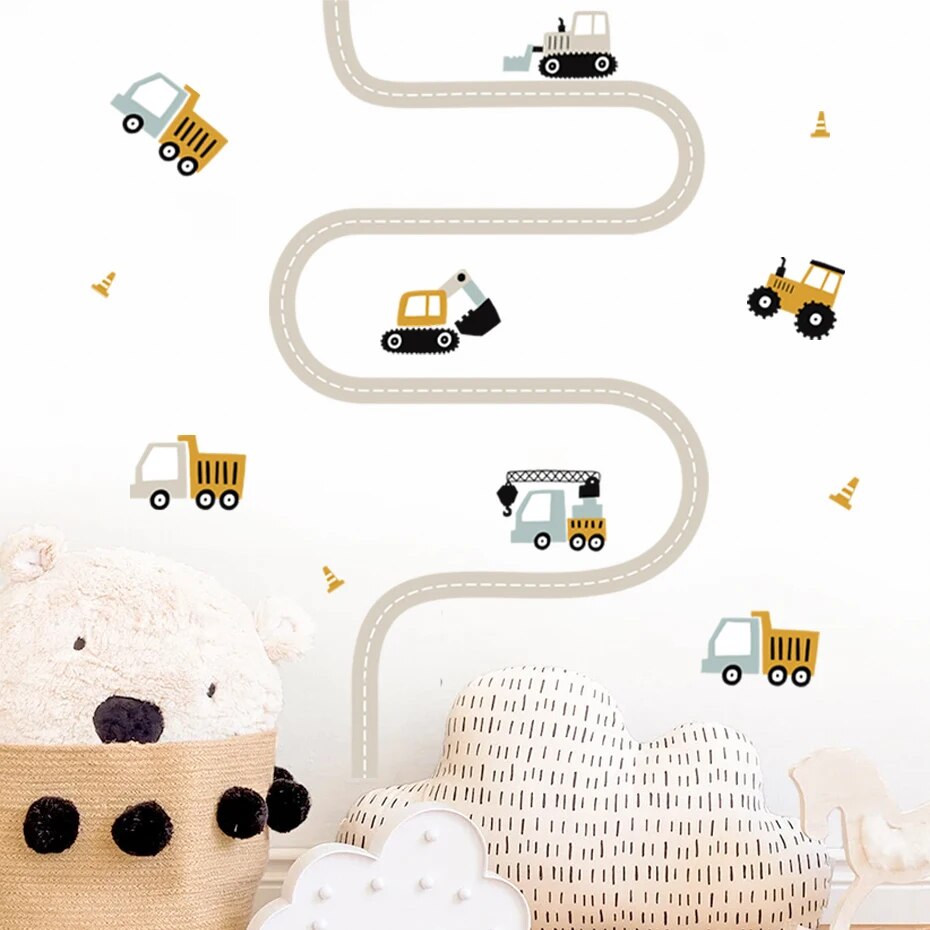 Cartoon Cute Urban build Car Watercolor Nursery Stickers Removable Wall Decals Art Print Kids Boys Room Interior Home Decor. 