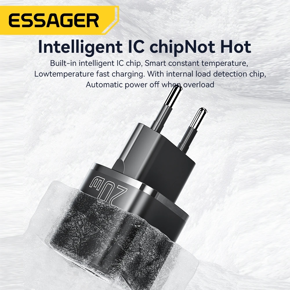 Limited Time Offer Essager 20W GaN USB Type C To Type C Charger PD Fast Charge Phone QC 3.0 Quick Chargers For Samsung Xiaomi Huawei iPhone 14 13 12 11 Pro Max Mini iPad Charging. 