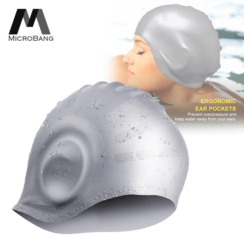 【BestGO】MicroBang Silicone Swim Caps Ear Protectors Long Hair Large Head Swimming Cap Fit for Women and Men. 