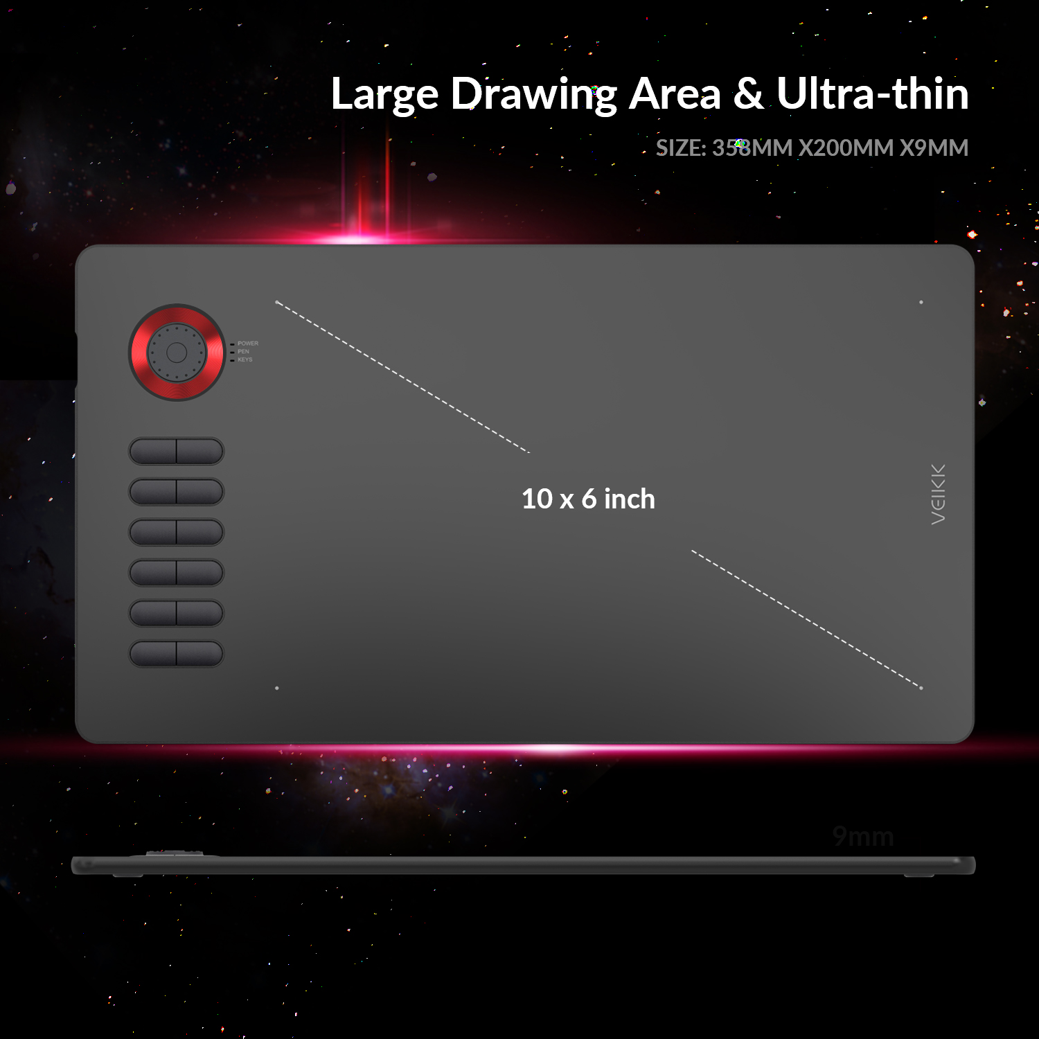 (VEIKK Official store) VEIKK A15PRO Graphics Drawing Tablet 8192 Pressure Sensitivity 10 x 6 inch Large work area Digital Drawing Pad with Passive Stylus 12 Hotkeys with a Scoll Wheel 4 color to choose. 