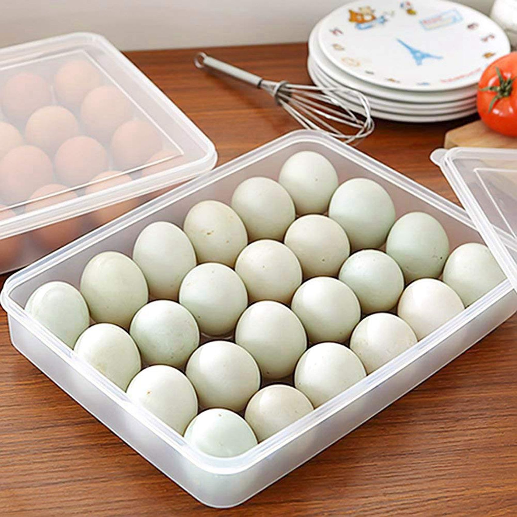 2X Egg Holder for Refrigerator, with Lid Fridge Egg Storage Stackable Plastic Egg Containers, 24 Egg Tray. 
