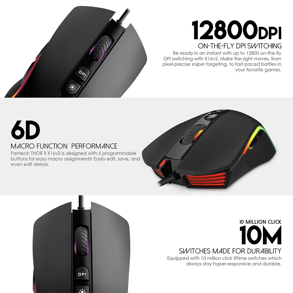 Fantech X16 v2 THOR II Macro Chroma Running RGB Gaming Mouse. 