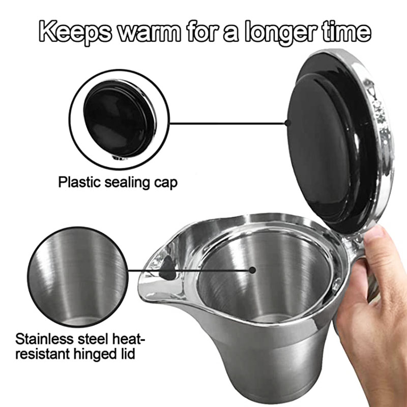 304 Stainless Steel Double Insulated Sauce Jug With Hinged Lid Steak