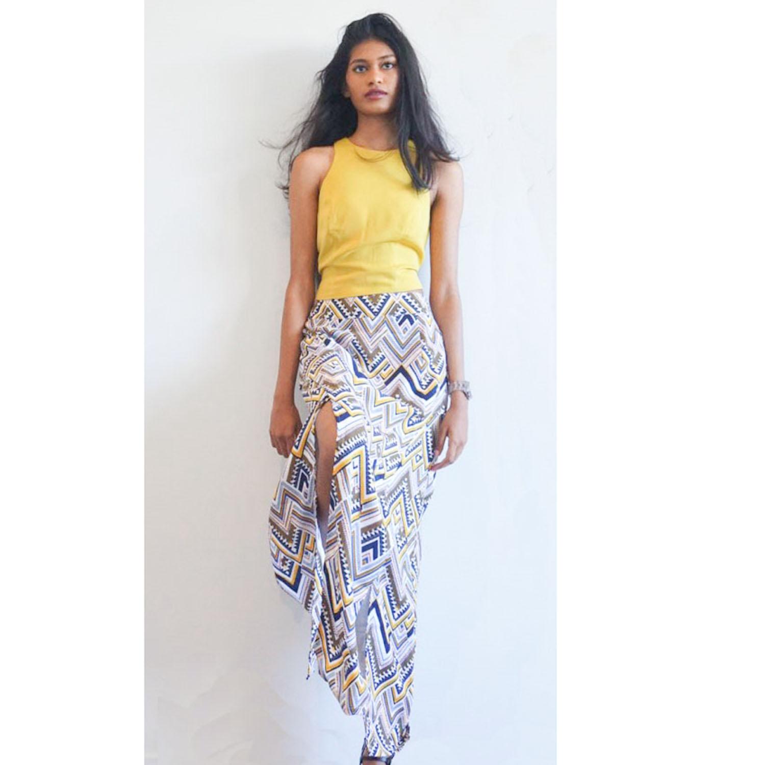 Women's Multi Print  Casual Long Length Frnt Split Skirt. 