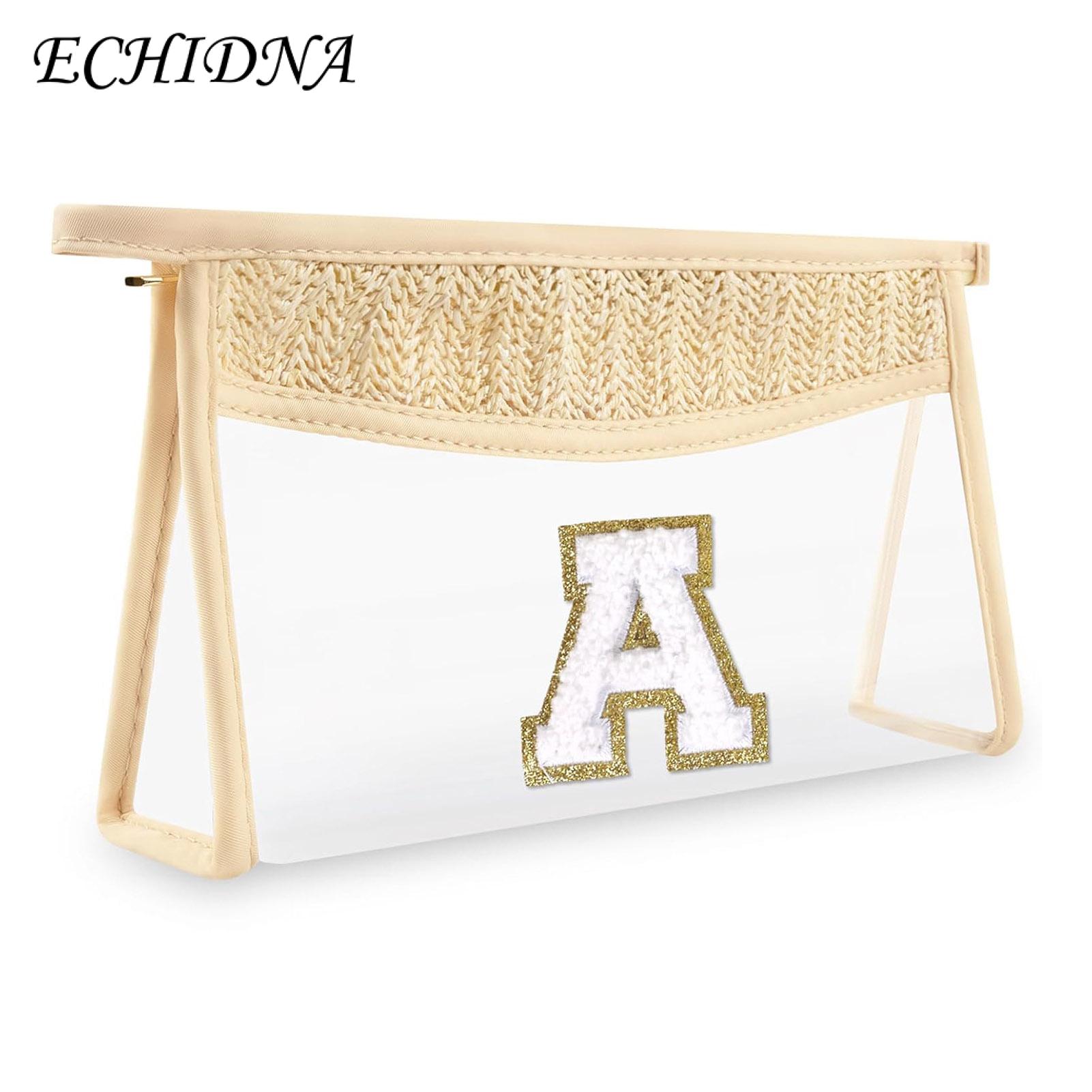 Travel Essentials Organizer Bag Custom Initial Letter Clear Makeup Pouch Large Capacity Travel Toiletry Bag for Beach amp Vacation Personalized Zipper Closure Cosmetic Organizer Cosmetic Bag