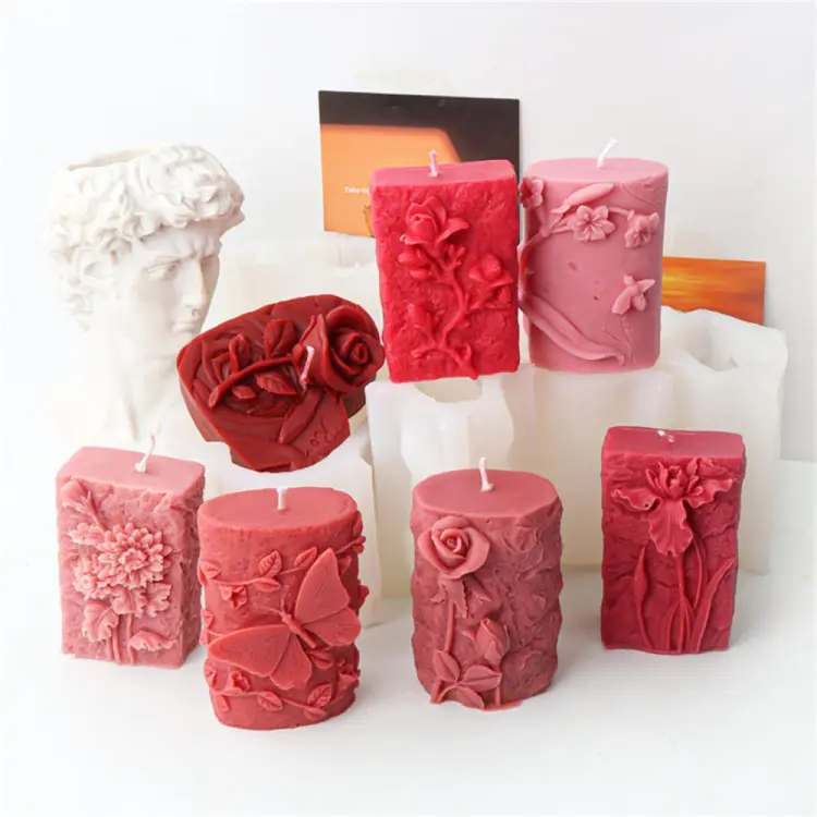 Kitchen Accessories Tools Unique Candle Making Silicone Love Rose Candle  Mold Embossed Butterfly Cylindrical Shape Mould Wedding Birthday Decorations