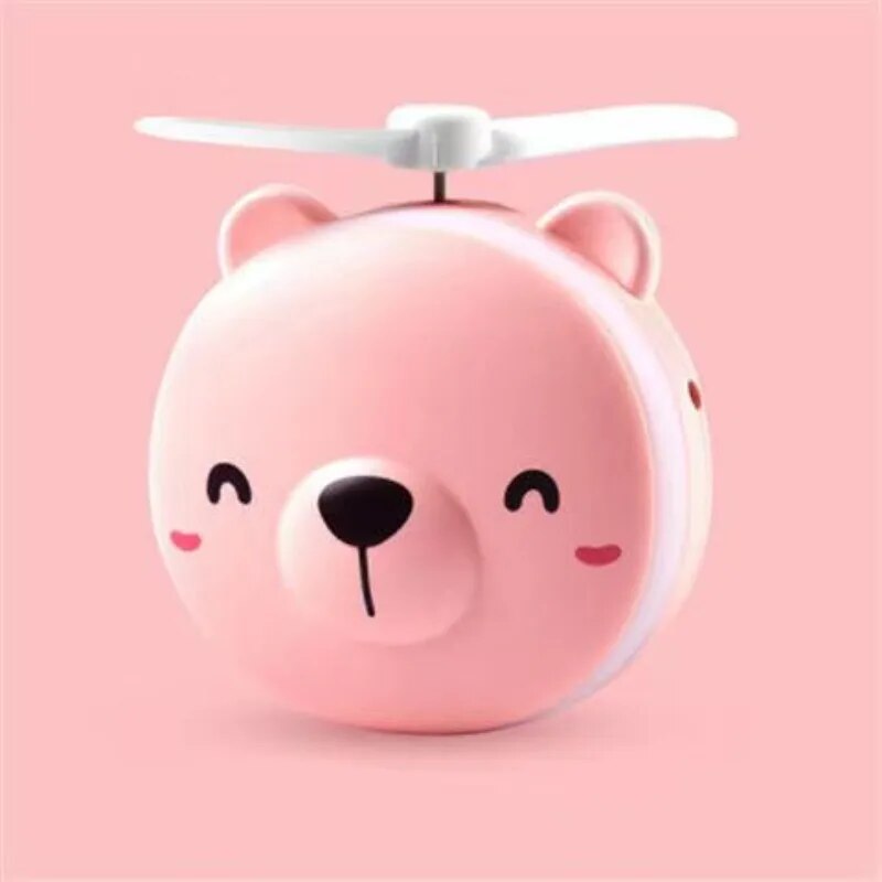 Cute Pig Mini Fan Handheld Portable Pocket Outdoor Creative Makeup Mirror with LED Light USB Charging. 