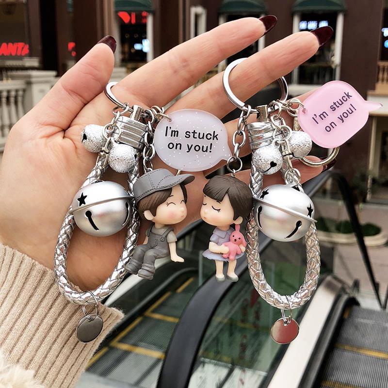 Creative Couple Keychain Pendant a Pair of Korean Cute Cartoon Key Chain Women's Car Key Chain Circle Backpack Pendant. 