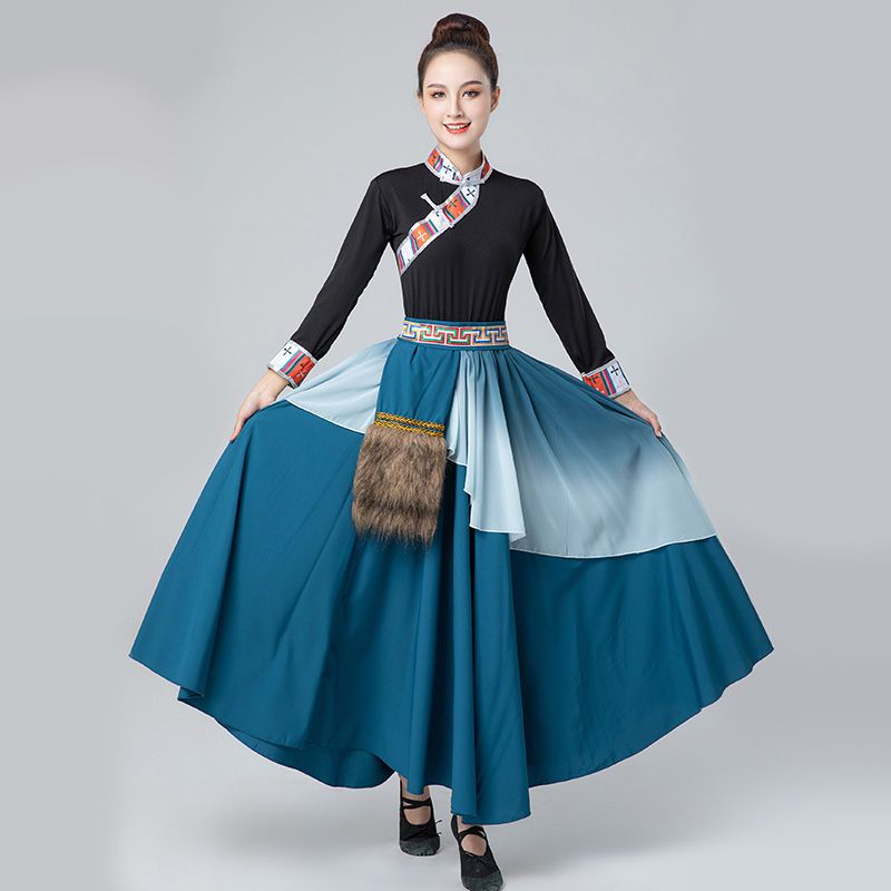 2023New Tibetan Dance Costume Men and Women Tibetan Long White Silk Sleeves Performance Costumes Mongolian Ethnic Performance Wear. 