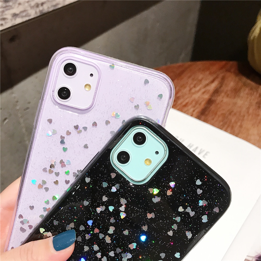 【ThinkWay】Bling Glitter Case For Apple iPhone 6 S 6s 7 8 Plus 11 Pro X XR XS Max Star Heart Sparkle Sequins Soft Clear Silicone TPU Cover. 