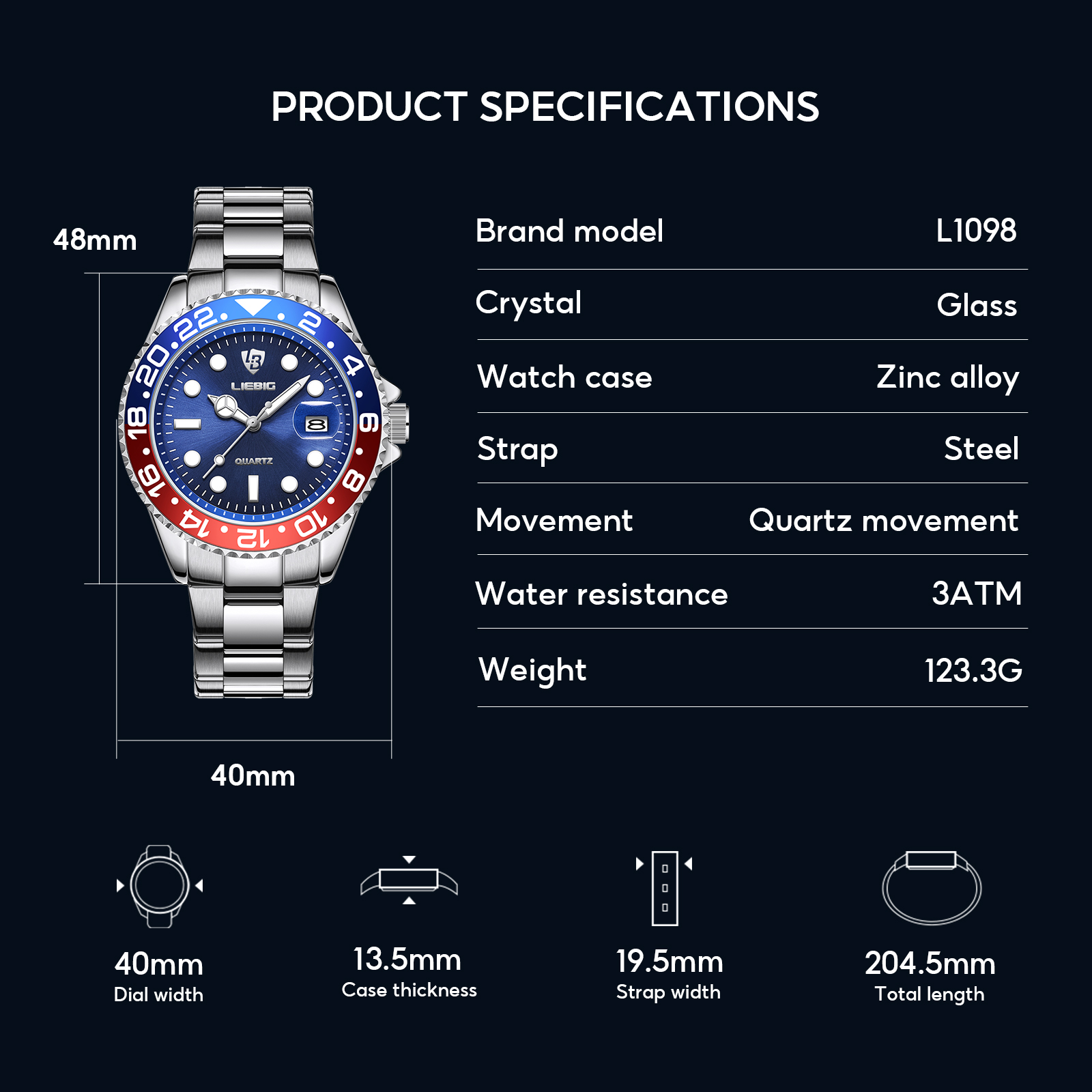 SKMEI X LIEBIG 【Buy 1 Get 3】Quartz Movement 30M Waterproof Pointer Luminous Fashion Casual Business Men's Watch L1098. 