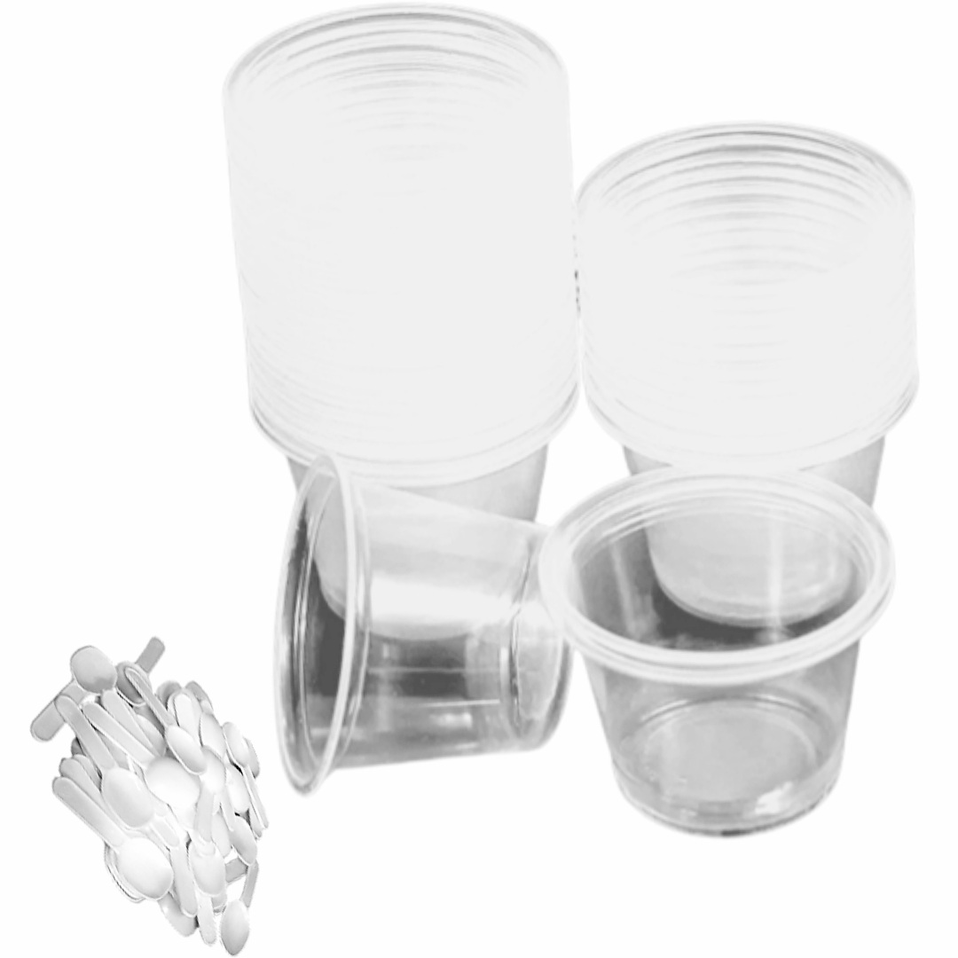 25pcs 80ml Disposable Container Plastic Clear Cup With Lid & Spoons For Use Ice-cram, Sauce, Jelly, Yogurt, Mousse Cups. 