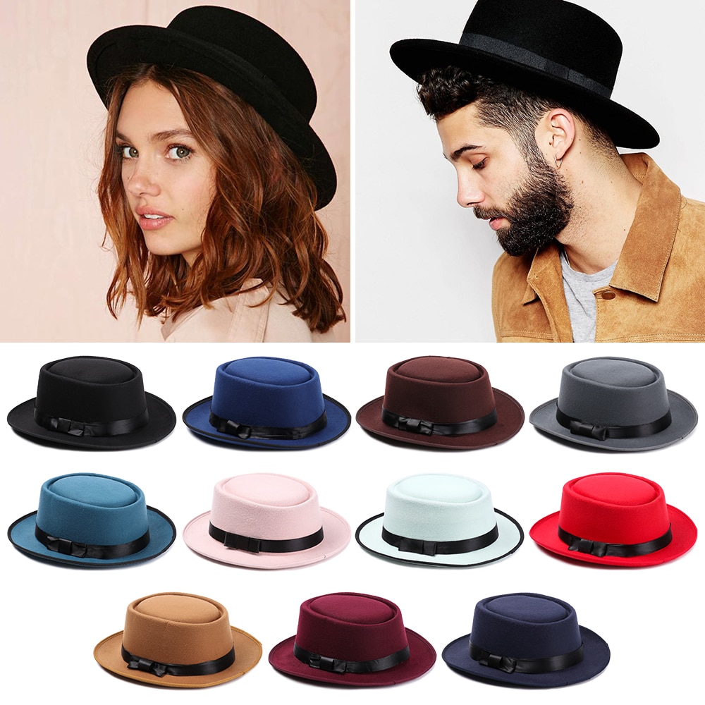 Women Men Brand Wool Boater Flat Top 