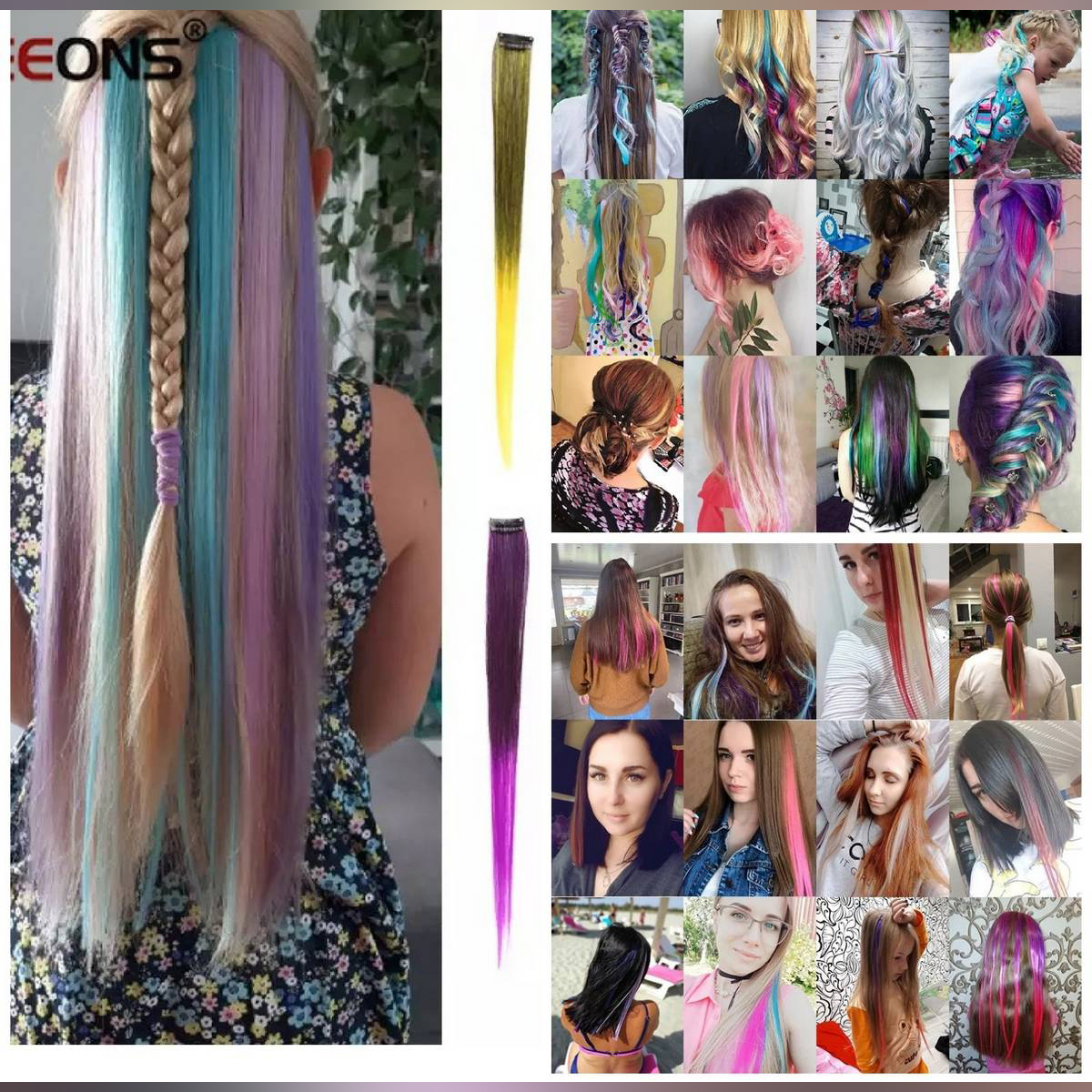 ClipIn One Piece 18inches(50cm) For Hair Extensions Pure Color Straight Long Hair Dye Synthetic
