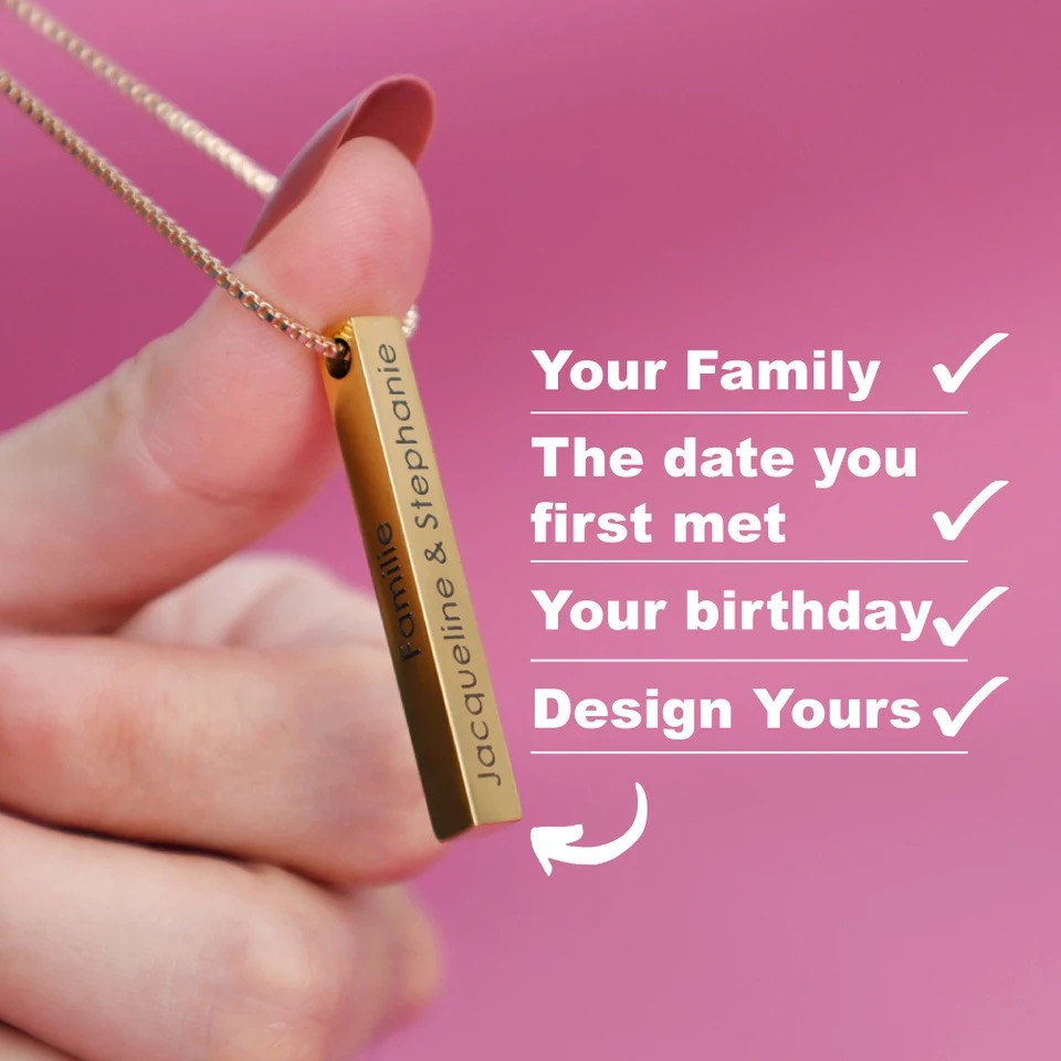 Glamon customized name engraved bar pendant necklace for girls boys stainless steel personalized squre bar necklace for men women fashionable jewelry name necklace gift for girlfriend ladies Wife Friendship Anniversary Valentine Birthday Wedding Party. 