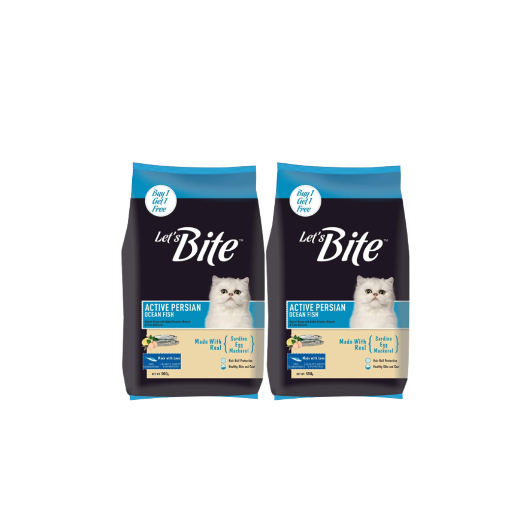 Let's Bite Active Persian (+1 Year) Dry Cat Food, Ocean Fish, 400g (2 PACKS) (800g). 