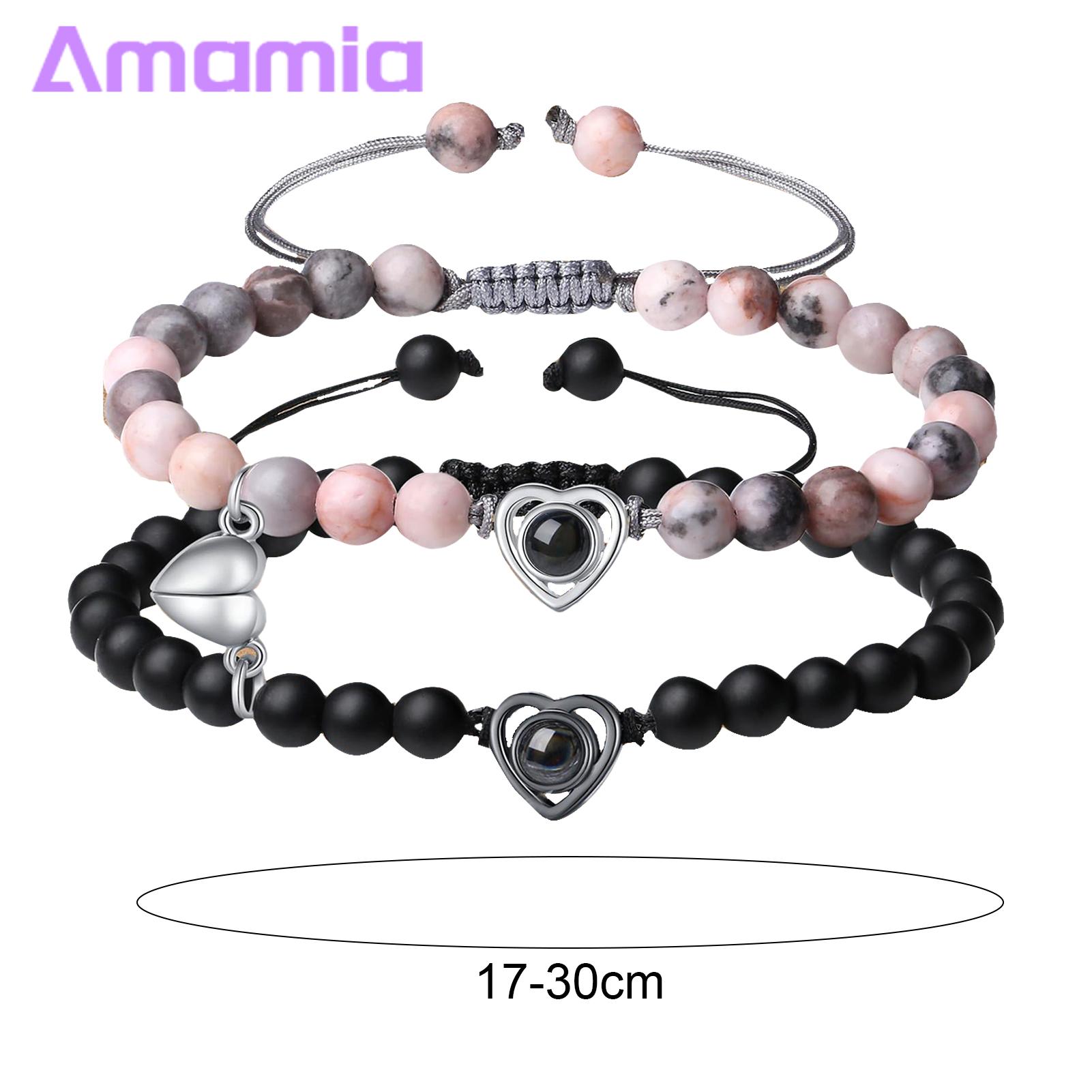 Long Distance Couple Bracelet 2pcs His Her Matching Bracelets 100 Languages I Love Couple Bracelets Adjustable Beads Jewelry Gift Heart Pairing Couple Necklace. 