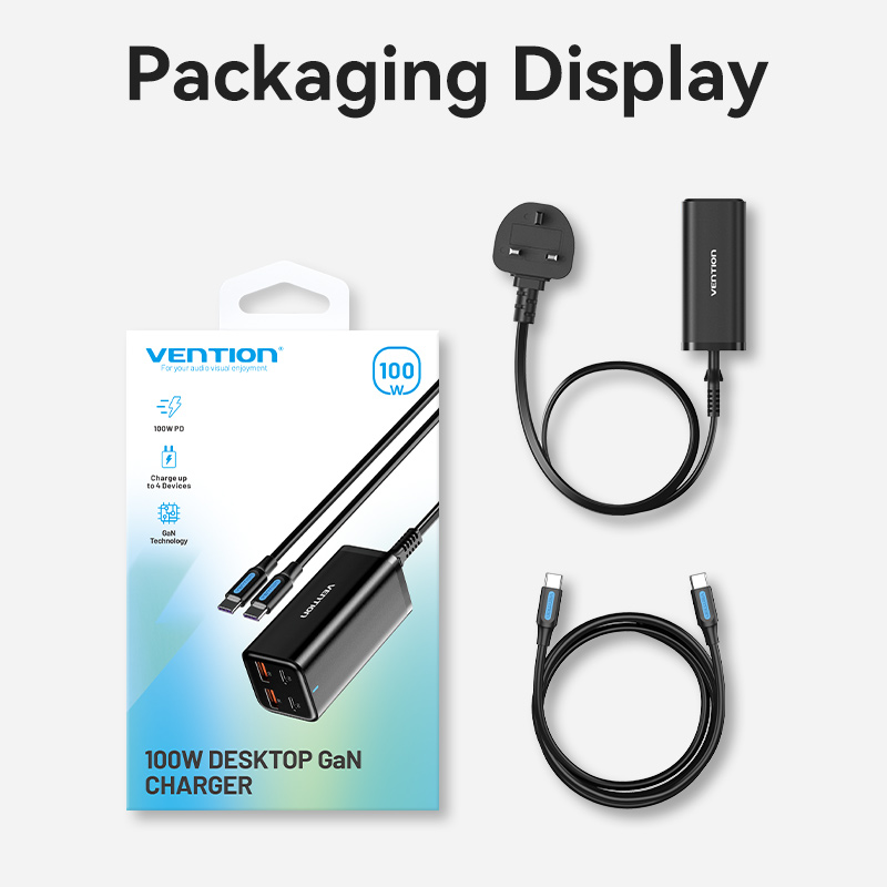 Vention 100W GaN USB C Charger 4 Ports Desktop Fast Charger with AC Power Cord for iPhone 15 14 13 Pro Max Samsung S23 S22 MacBooK iPad pro MacBook Air with 100W 5A USB C to USB C Cable. 