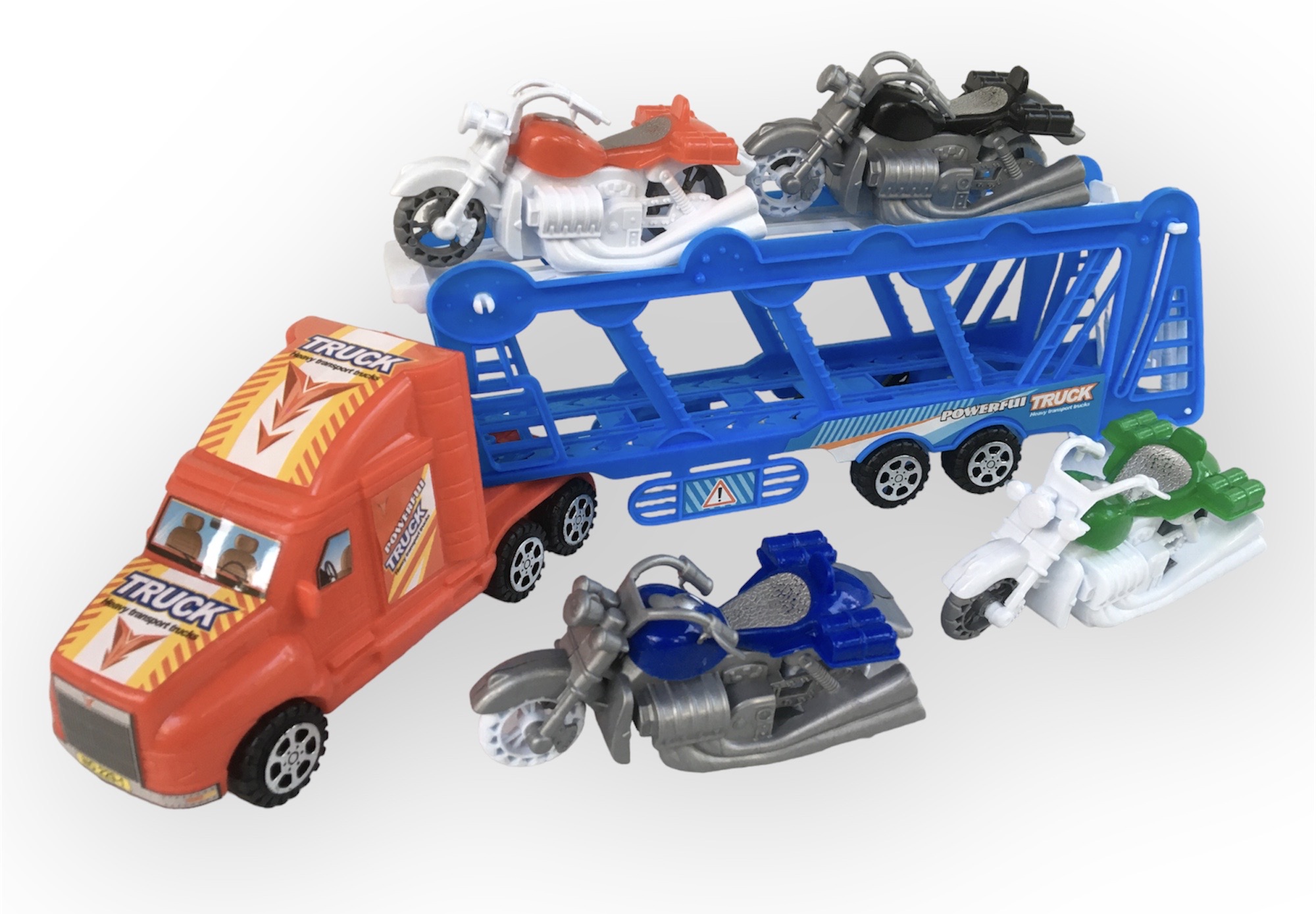 4 PCS Bike Carrier Vehicle Truck Toy, Friction Movement Truck Toy, Manual Function, Able To Load And Unload This Bikes, The Best Gifts For Your Kids.. 