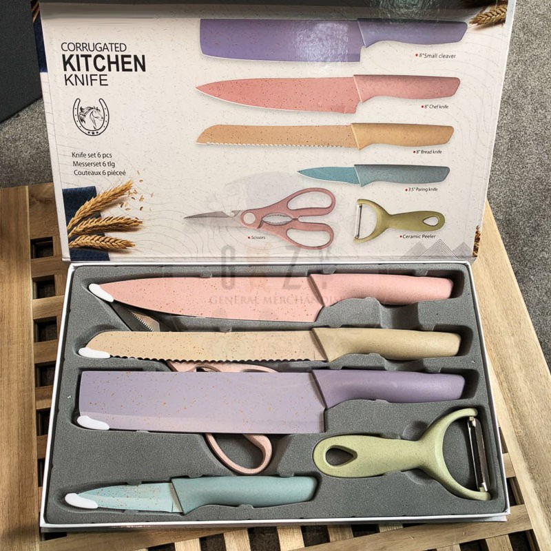 Colorful Kitchen Knives Set of 6 PCS Cute Fruit Knife Set with Gift  Box,High Carbon Steel Kitchen Knife Set without Block, Environmental Wheat  Straw Material Handle, Sharp Professional Chef Knife 
