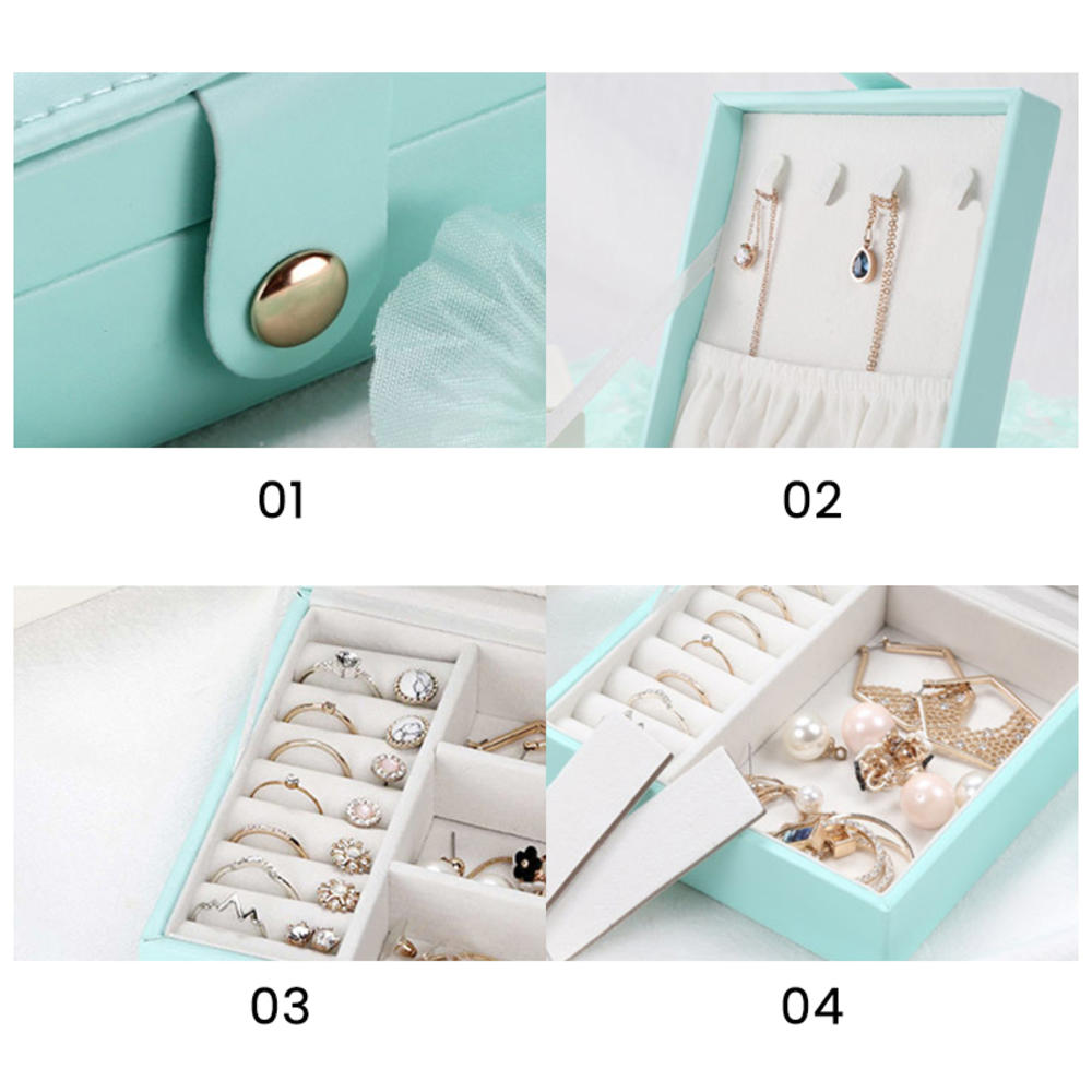 Portable Lock Fashion And Elegance Movable Partition Lock Jewellery Box Jewelry Box Single-layer PU Simple Box. 