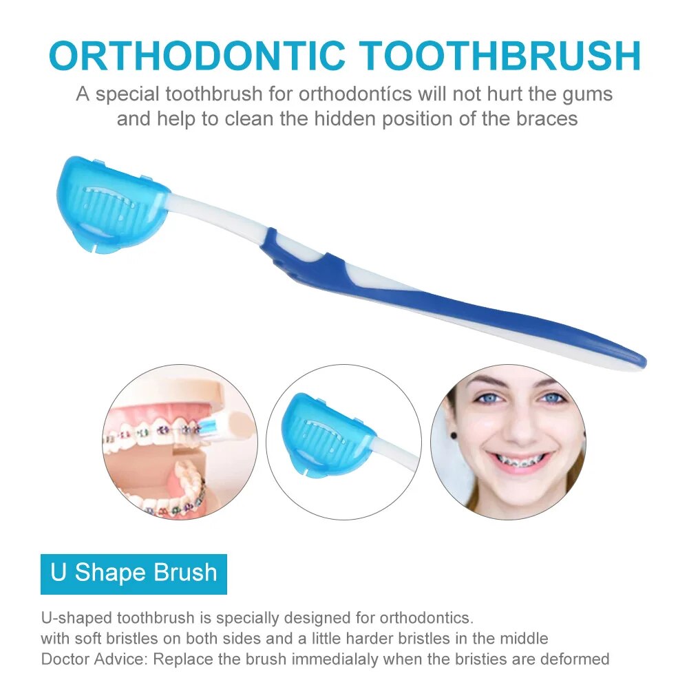 【HOT】 8Pcs Orthodontic Dental Care Kit Set Braces Toothbrush/Foldable, Dental Mirror, Interdental Brush And More With Carrying Case. 