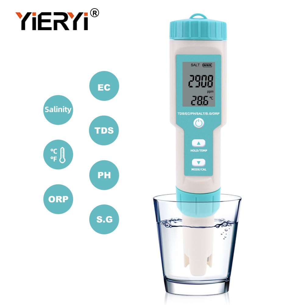 Pawfly Zout- en pH-meter, 5-in-1, pH-zoutmeter, TDS EC en temperatuur, digitale TDS-meter voor zwembad, drinkwater, aquarium, whirlpool, zout water en spa