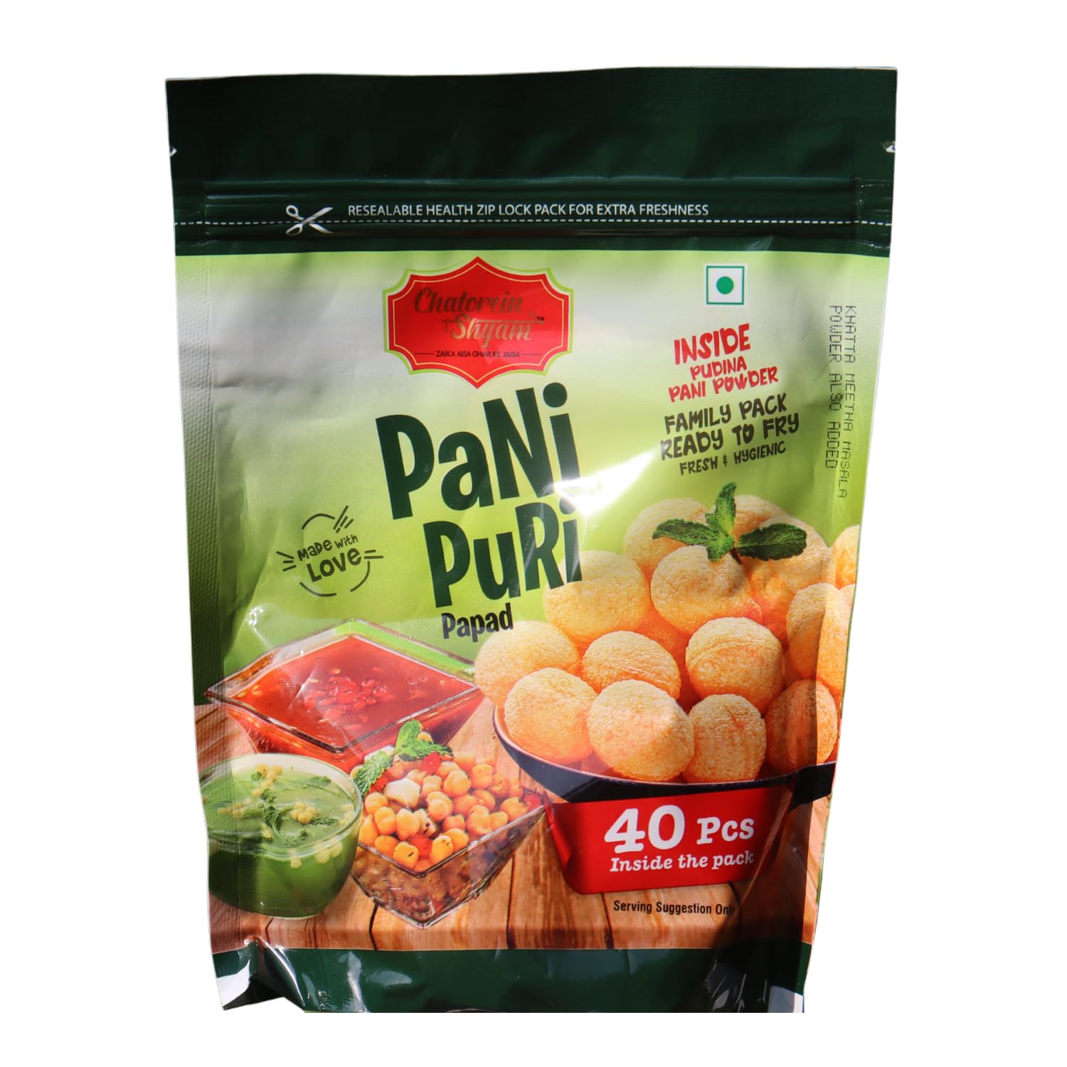 Chatorein Shyam Handmade Pani Puri Pellets | Premium Papad Fryums - 40 Pcs | Ready To Fry  (FROM INDIA) SAM