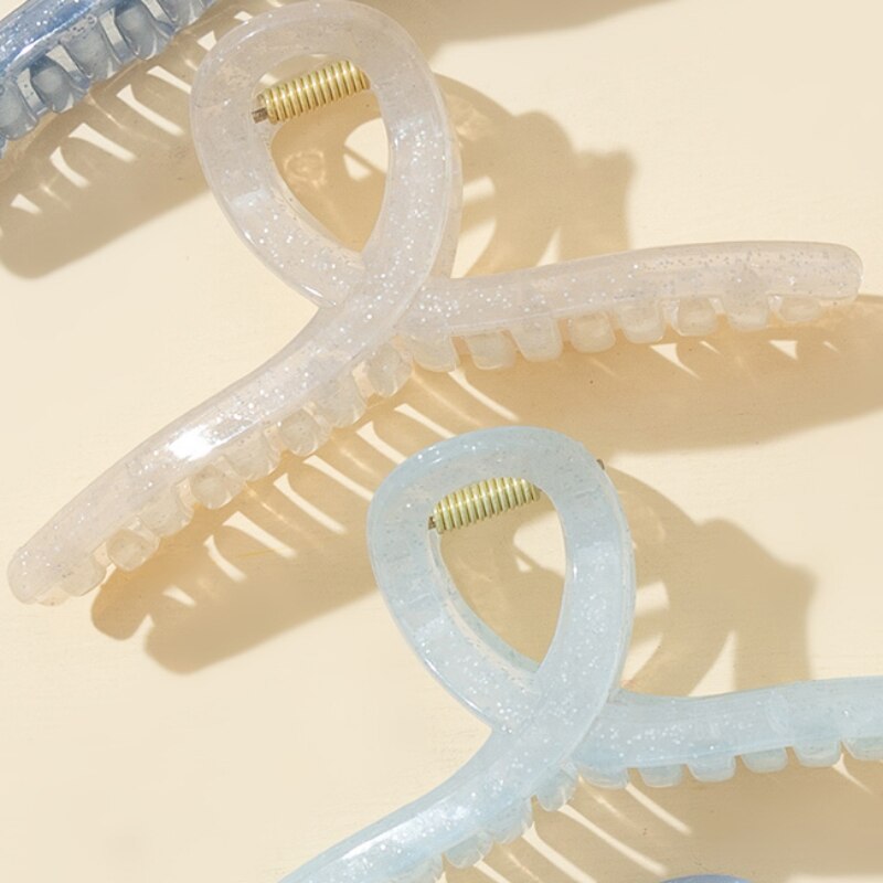 4pcs Jelly Colour Small Sequin Cross Grip Clip Temperament Acrylic Large 13cm Shark Clip Back Of Head Hair Grip. 